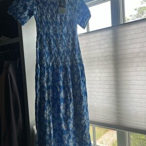 Pretoria Blue Smocked Drop Waist Maxi Dress